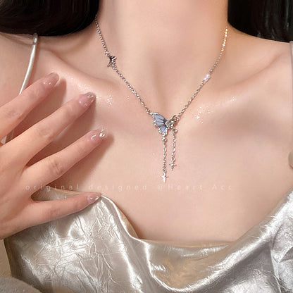 Butterfly Tassel Necklace for Women South Korea Light Luxury High-Grade Clavicle Chain  New Popular Minority All-Match Ornament