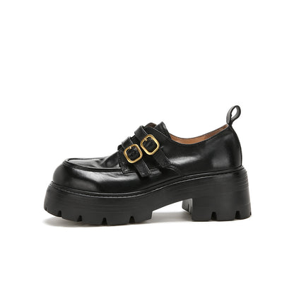 2025 Cowhide version~ Su Yinyin's same style has a height increase of 6cm, washed horse leather, small gold buckle, thick heel and thick sole, Loafu single shoes, women's leather shoes.