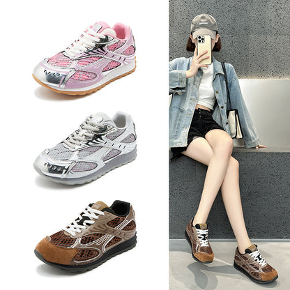 2025 spring color matching dad shoes women's new casual sports shoes thick sole thin versatile board shoes women ins super fire