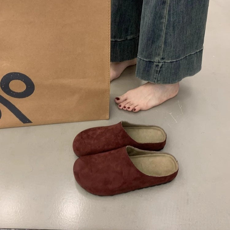 2025  Internet celebrity explosion thick-soled bag head half slippers women wear lazy one pedal leopard print Birkenstocks niche Mueller shoes