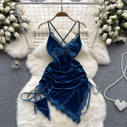 VAKKV Sexy Spaghetti Straps Lace Short Dress Summer Women Holiday Dress P253