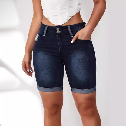 VAKKV New Popular trade crimped denim three-point shorts women's summer popular new thin and versatile middle pants spot