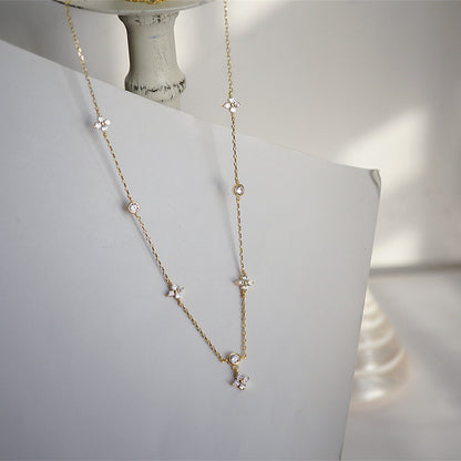 VAKKV Korean Style S925 Silver Lucky Four-Leaf Clover Necklace Cold Style High-Grade Clavicle Chain Long Temperamental Tassels Necklace Women