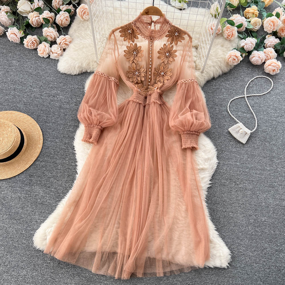 VAKKV Vintage A line long sleeves lace dress women's dress P230