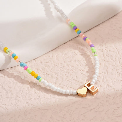 Nz2846 HOT and NEW Cross Border Color Bead 26 Letter Beaded Necklace for Women New Creative Niche Necklace Clavicle Chain