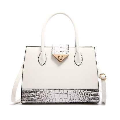 VAKKV 2025 Cross-border women's bag popular new fashion crocodile pattern splicing handbag texture large capacity single shoulder oblique span tote bag