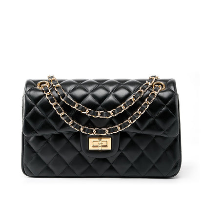 2025 Xiaoxiangfeng rhombus chain bag first layer cowhide fashionable versatile shoulder bag messenger bag genuine leather small square bag