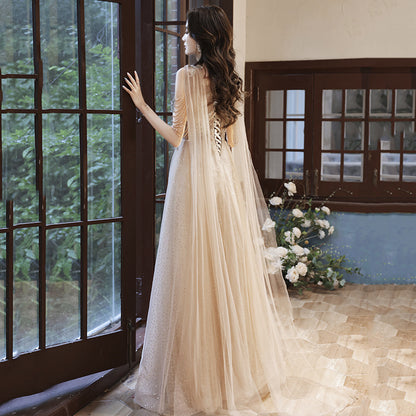 Champagne Evening Dress for Women New  Summer Art Exam Temperamental Tassels Host Annual Party Banquet Dress in Stock