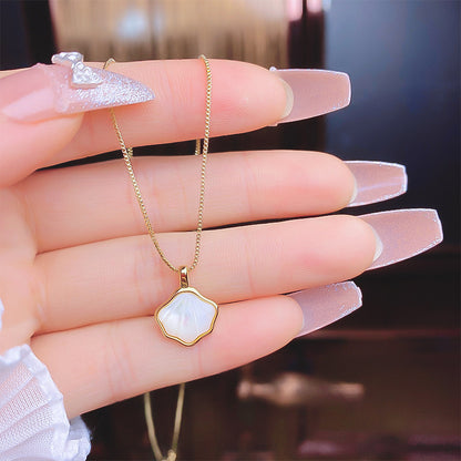 18K Thick Gold Color Retaining Quality Affordable Luxury Style Pearl Shell Necklace Korean Style Affordable Luxury Fashion High-Grade Clavicle Necklace
