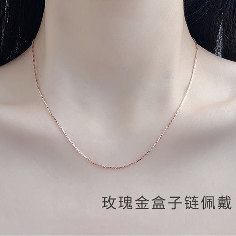 Entire Sterling Silver S 9.25 Million Energy Chain O Word Box Chain Electroplated Platinum 18K Gold Rose Gold Cross Chain Silver Necklace