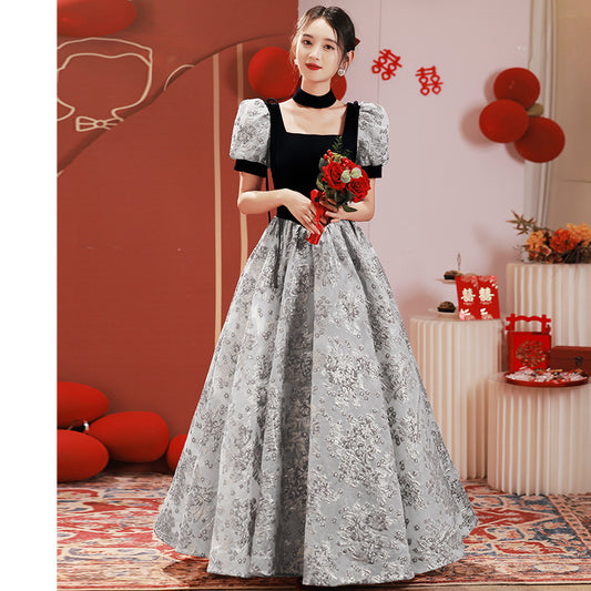 VAKKV Black Evening Dress Art Exam Host Light Luxury Minority  Dress Daily Style Adult Ceremony Birthday Dress Women
