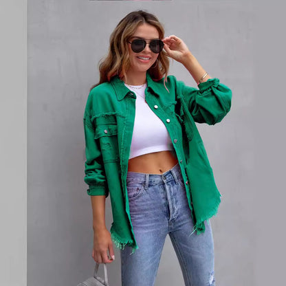 New Autumn and Winter Cardigan Solid Color Single-Breasted Washed Casual Denim Lapel Shirt Coat Women