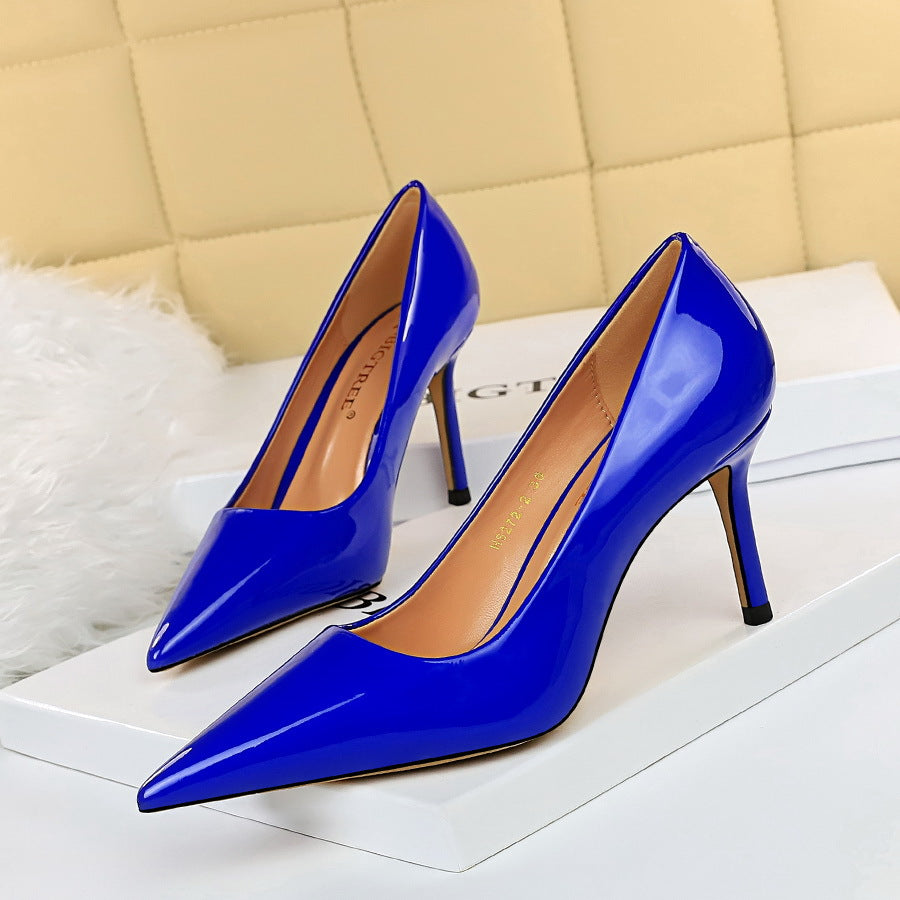 2025 272-2  simple high-heeled glossy patent leather shallow mouth pointed head sexy and thin professional OL high-heeled shoes women's single shoes