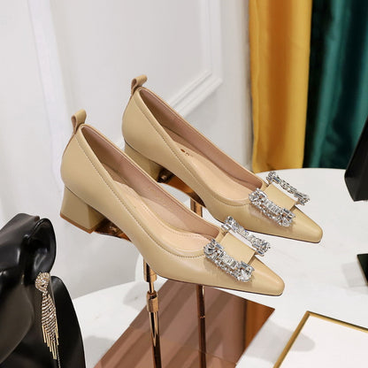 2025 1235-2K72  style fashion banquet women's shoes comfortable thick heel medium heel light buckle metal rhinestone buckle women's shoes