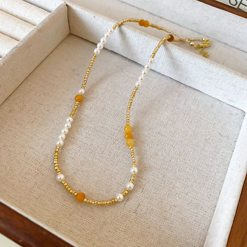 New Chinese Style Light Luxury Agate Pearl Crystal Necklace Versatile High-Grade Clavicle Chain Niche Ethnic Style Jewelry Wholesale