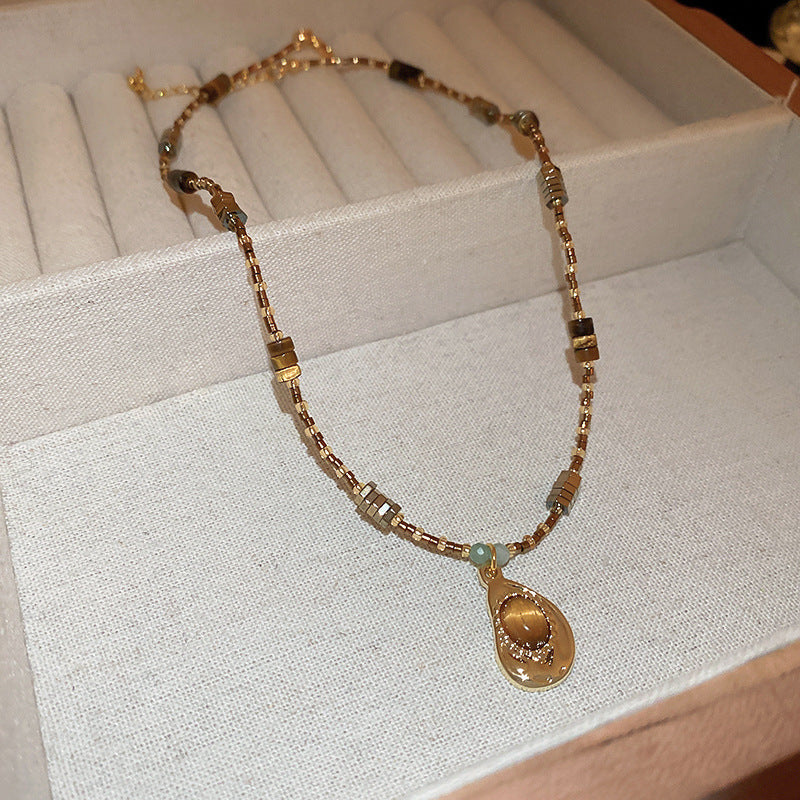 New Chinese Style Light Luxury Agate Pearl Crystal Necklace Versatile High-Grade Clavicle Chain Niche Ethnic Style Jewelry Wholesale