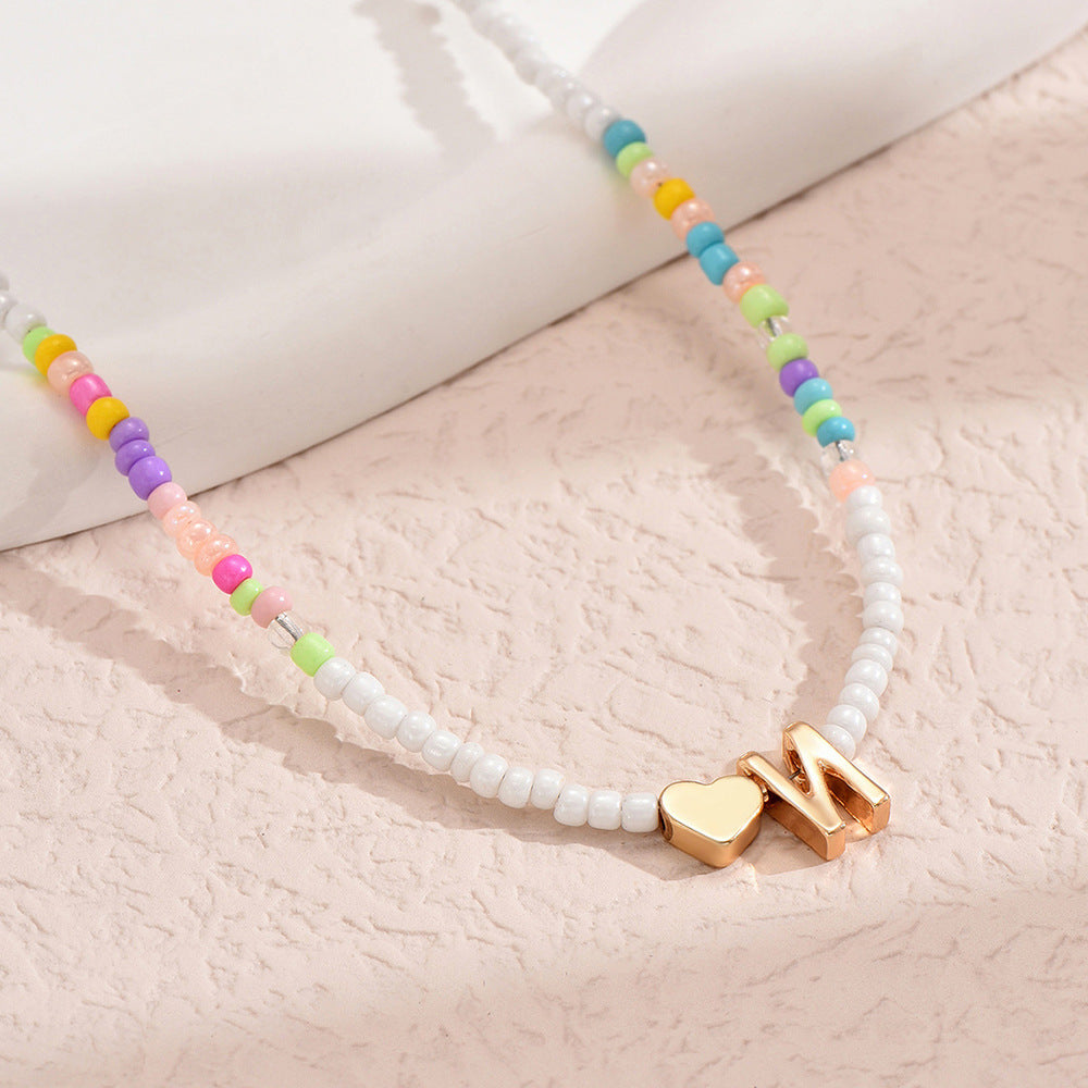 Nz2846 HOT and NEW Cross Border Color Bead 26 Letter Beaded Necklace for Women New Creative Niche Necklace Clavicle Chain
