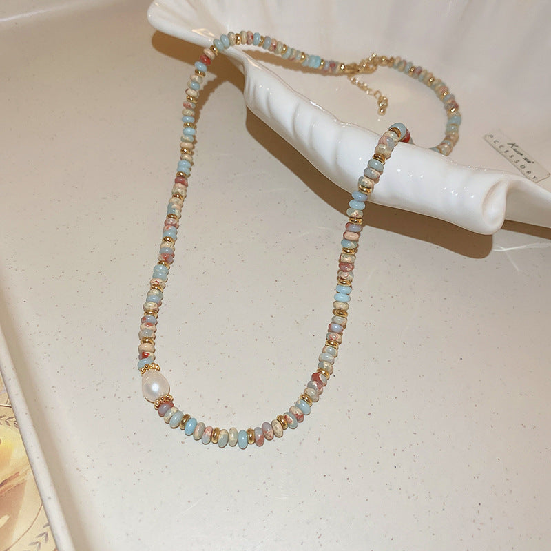 New Chinese Style Light Luxury Agate Pearl Crystal Necklace Versatile High-Grade Clavicle Chain Niche Ethnic Style Jewelry Wholesale
