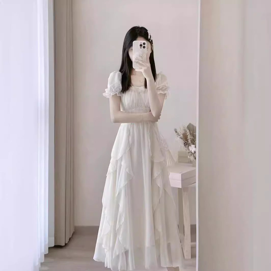 Style White High Sense Fairy Dress Women's Summer  New Super Fairy Princess Dress Gentle Wind Long Skirt