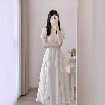 Style White High Sense Fairy Dress Women's Summer  New Super Fairy Princess Dress Gentle Wind Long Skirt