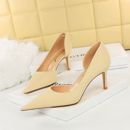 2025 3226-A1  style sexy nightclub showing thin dark pattern zebra pattern fine heel high heel light mouth side hollow women's shoes