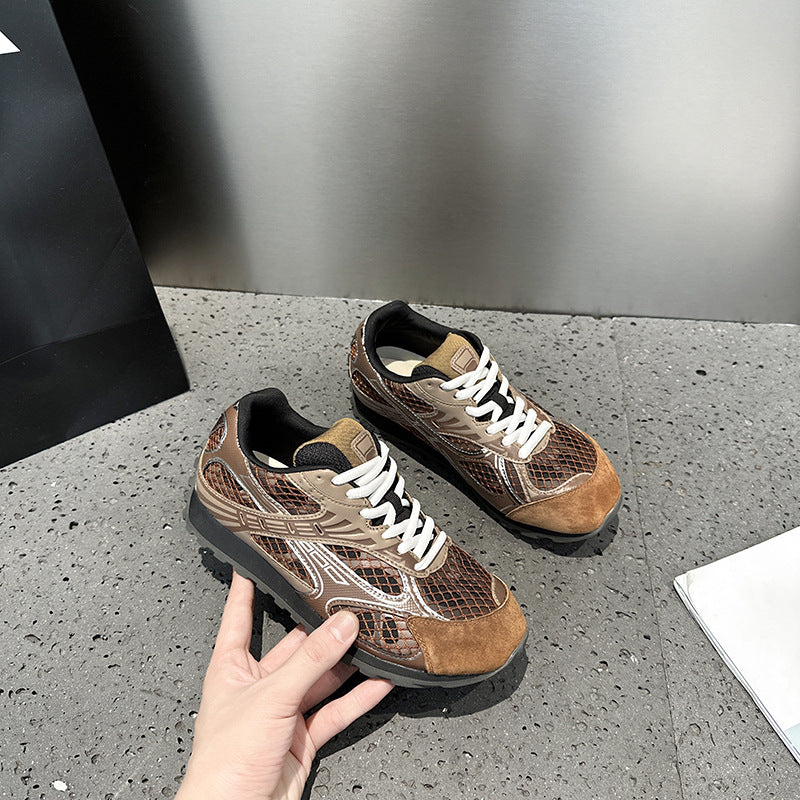 2025 spring color matching dad shoes women's new casual sports shoes thick sole thin versatile board shoes women ins super fire