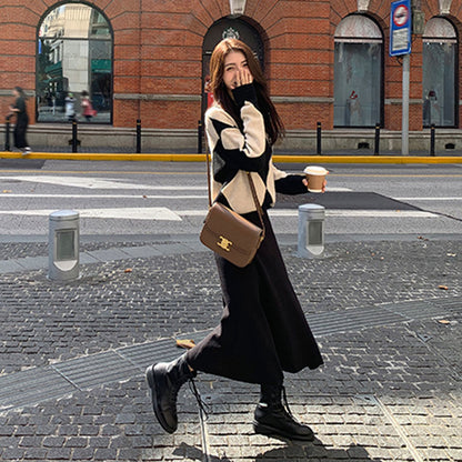 Knitted skirt 2025 spring new Hong Kong style retro suit skirt fragrant sweater skirt thin two-piece women's clothing
