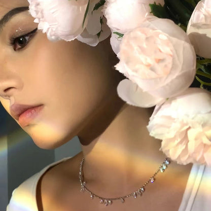 Internet Celebrity Live Broadcast Same Style Popular Tear Broken Star River Light Luxury All-Match Necklace Niche Shiny Diamond-Encrusted Zircon Clavicle Chain Female