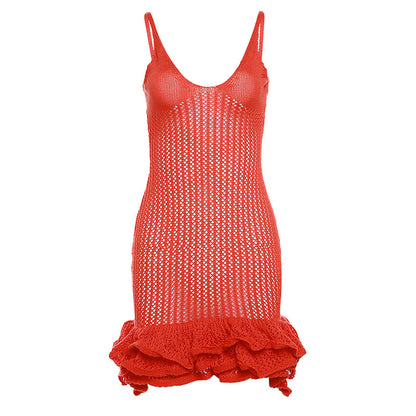 European and American Style 2024 Summer New Women's Sexy Hot Girl Strap Backless V-neck Low-Cut High Waist Bud Dress