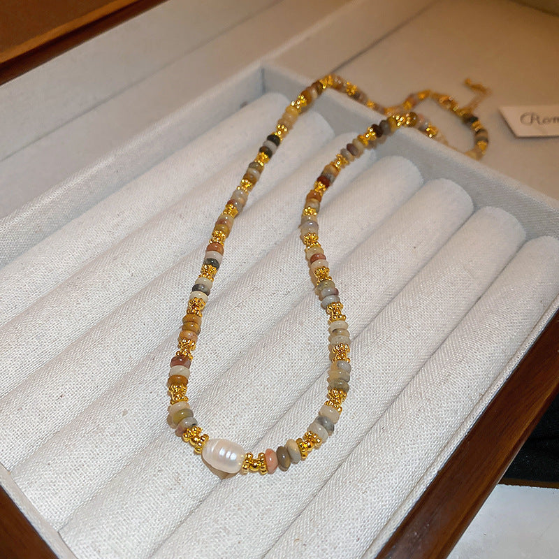 New Chinese Style Light Luxury Agate Pearl Crystal Necklace Versatile High-Grade Clavicle Chain Niche Ethnic Style Jewelry Wholesale