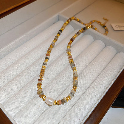 New Chinese Style Light Luxury Agate Pearl Crystal Necklace Versatile High-Grade Clavicle Chain Niche Ethnic Style Jewelry Wholesale