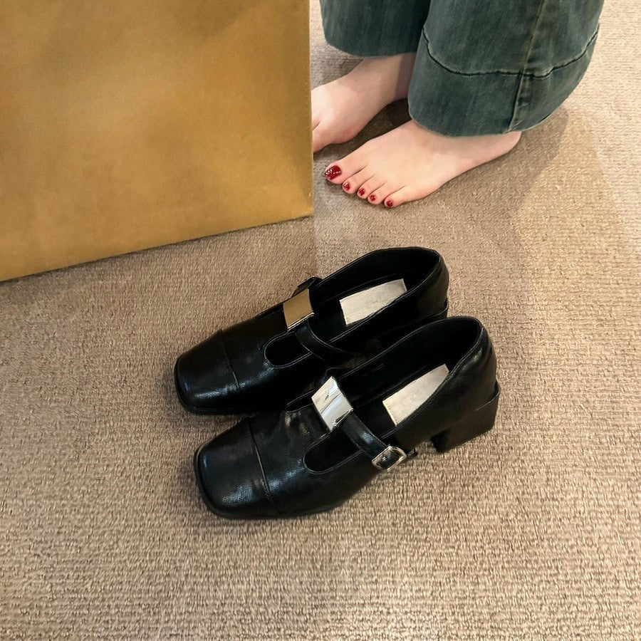 2025  Hot style retro light mouth single shoes women's middle heel autumn and winter new  high heels fashion thick heel Mary Jane small leather shoes
