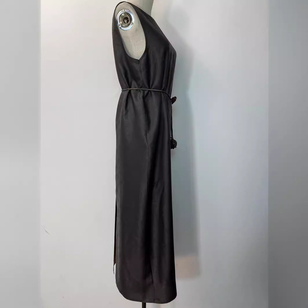 Shunde Xiangyun Sha One Shoulder Sleeveless Dress for Women's Spring/Summer New Product Commuting Style Evening Split Dress