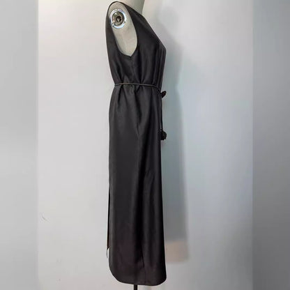 Shunde Xiangyun Sha One Shoulder Sleeveless Dress for Women's Spring/Summer New Product Commuting Style Evening Split Dress