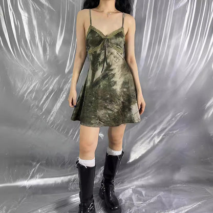 VAKKV 2025 AC136 New  style, tie-dye lace, bow waist suspender V-neck Spice Girl Dress Dress Women