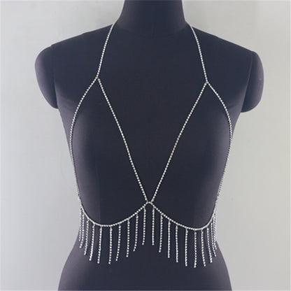 2025  MW2880 2025 bright diamond rhinestone inlaid single row diamond chain fringed chain pendant neck small vest top clothing