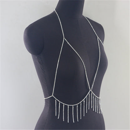 2025  MW2880 2025 bright diamond rhinestone inlaid single row diamond chain fringed chain pendant neck small vest top clothing