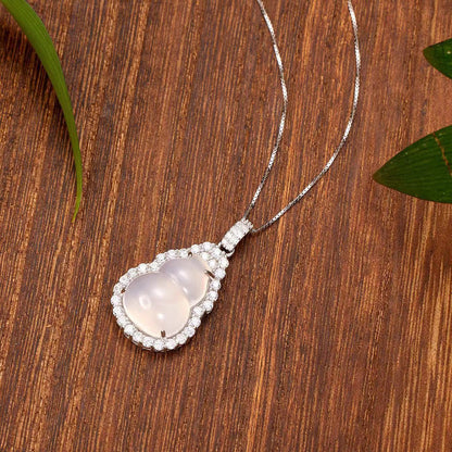 S925 Sterling Silver High Ice Chalcedony Gourd Necklace National Fashion Necklace Ornament Fu Green Gourd White Ice Transparent Jade Fashion Elegant