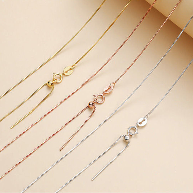 Entire Sterling Silver S 9.25 Million Energy Chain O Word Box Chain Electroplated Platinum 18K Gold Rose Gold Cross Chain Silver Necklace