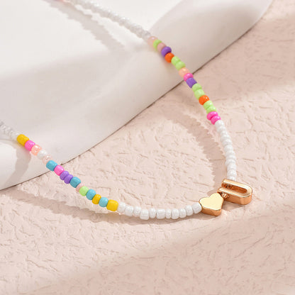Nz2846 HOT and NEW Cross Border Color Bead 26 Letter Beaded Necklace for Women New Creative Niche Necklace Clavicle Chain