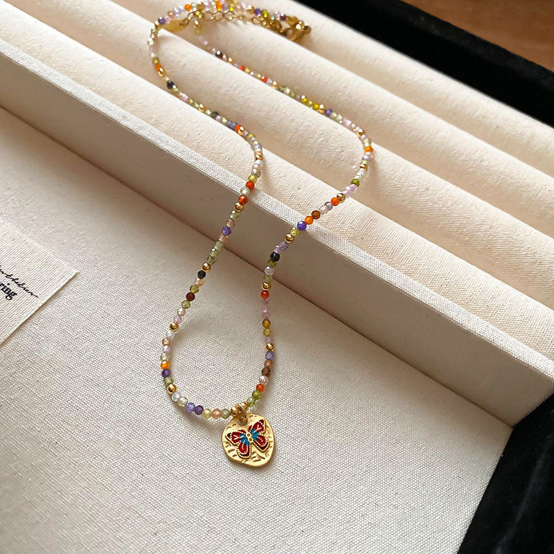 New Chinese Style Light Luxury Agate Pearl Crystal Necklace Versatile High-Grade Clavicle Chain Niche Ethnic Style Jewelry Wholesale