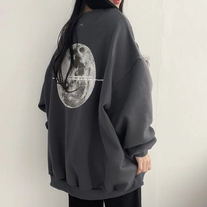 VAKKV Manufacturer heavy 2025n moon plus size long-sleeved sweater women's popular new loose round neck trendy brand lazy chic