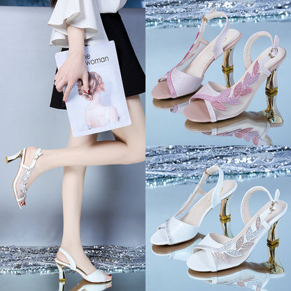 Online Influencer Fashion Elegant High Heel Sandals  Summer New Women's Korean-Style Sequined Buckle Mother Lady Sandals