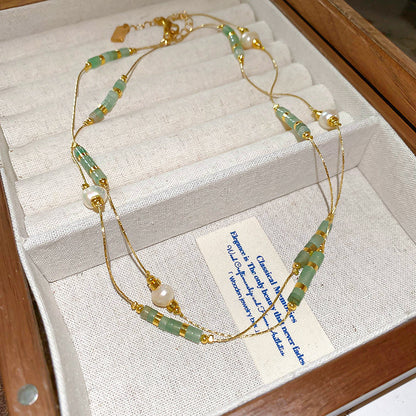 New Chinese Style Light Luxury Agate Pearl Crystal Necklace Versatile High-Grade Clavicle Chain Niche Ethnic Style Jewelry Wholesale
