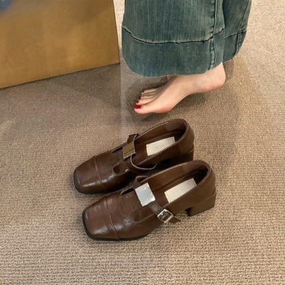 2025  Hot style retro light mouth single shoes women's middle heel autumn and winter new  high heels fashion thick heel Mary Jane small leather shoes