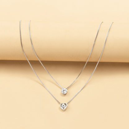 HOT and NEW Cross Border Popular Ornament Fashion Alloy Multi-Layer Heart Water Drops Pendant Retro Easy Matching Necklace Clavicle Chain Female