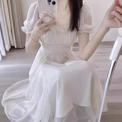 Style White High Sense Fairy Dress Women's Summer  New Super Fairy Princess Dress Gentle Wind Long Skirt