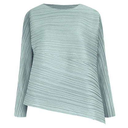 Spring and summer temperament two-piece women's suit new women's crew neck top long-sleeved pleated casual pants two-piece set