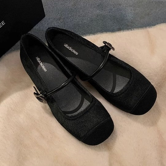 2025 Spot sheepskin version~ Versatile commuter temperament round head with retro leopard print inner height increase Mary Jane single shoes ol