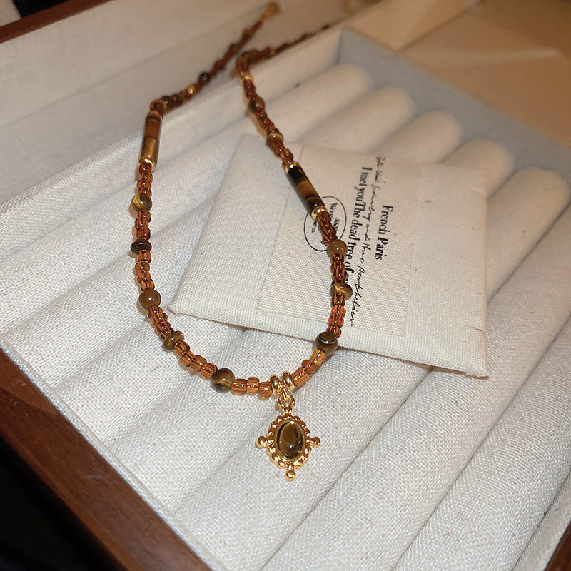 New Chinese Style Light Luxury Agate Pearl Crystal Necklace Versatile High-Grade Clavicle Chain Niche Ethnic Style Jewelry Wholesale
